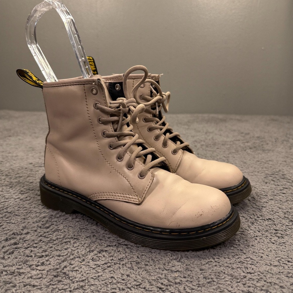 Dr Martens Boots Girls US‎ 3 Taupe Leather Lace Up Zip Ankle Combat 1460 Softy T